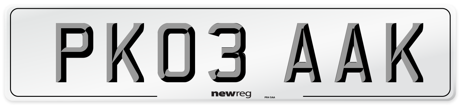 PK03 AAK Number Plate from New Reg